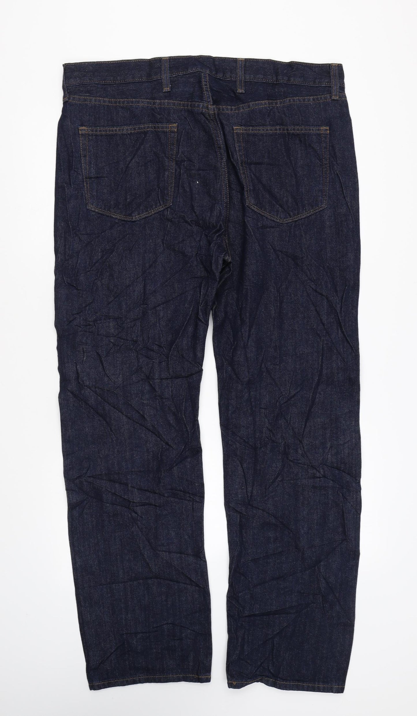 Marks and Spencer Mens Blue Cotton Straight Jeans Size 38 in L31 in Regular Zip