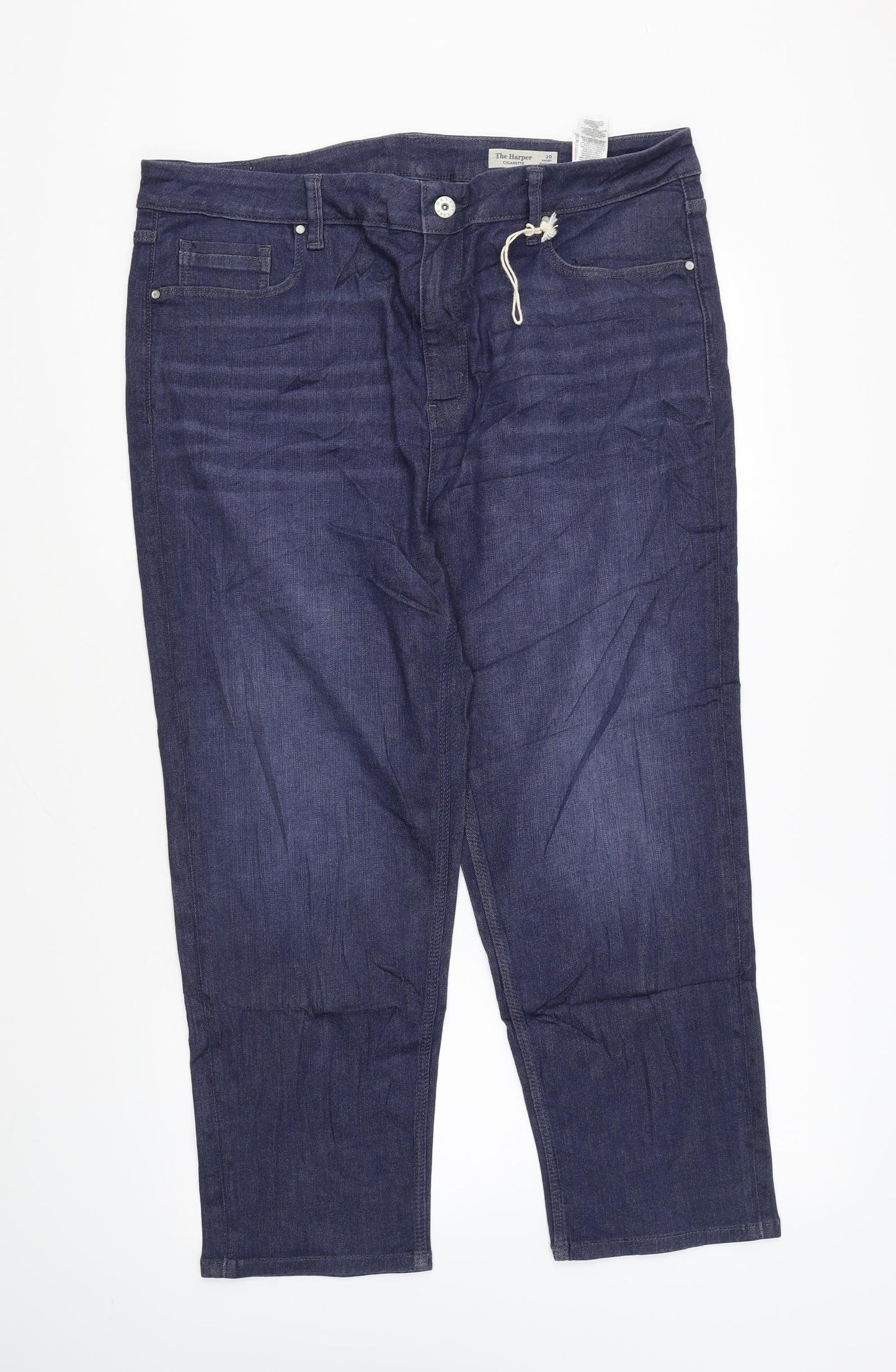 Marks and Spencer Womens Blue Cotton Straight Jeans Size 20 L24 in Regular Zip - Short