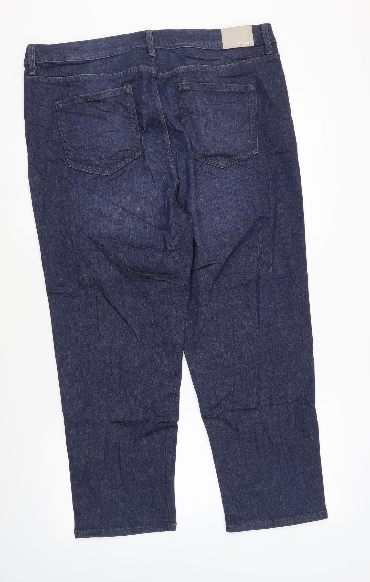 Marks and Spencer Womens Blue Cotton Straight Jeans Size 20 L24 in Regular Zip - Short