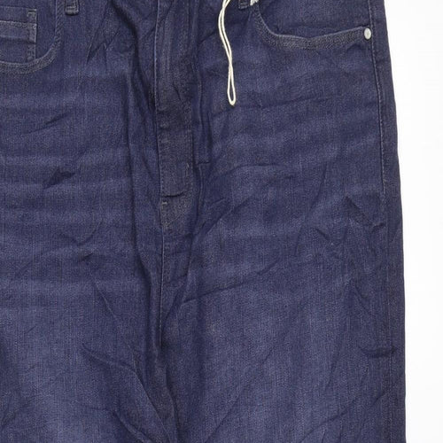 Marks and Spencer Womens Blue Cotton Straight Jeans Size 20 L24 in Regular Zip - Short