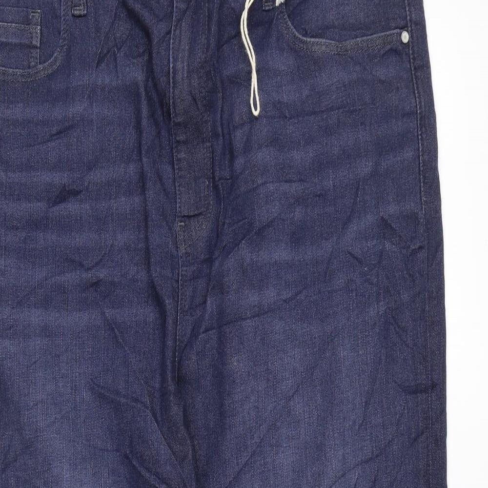 Marks and Spencer Womens Blue Cotton Straight Jeans Size 20 L24 in Regular Zip - Short