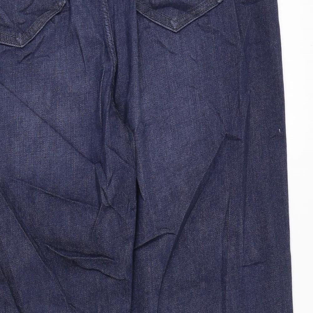Marks and Spencer Womens Blue Cotton Straight Jeans Size 20 L24 in Regular Zip - Short