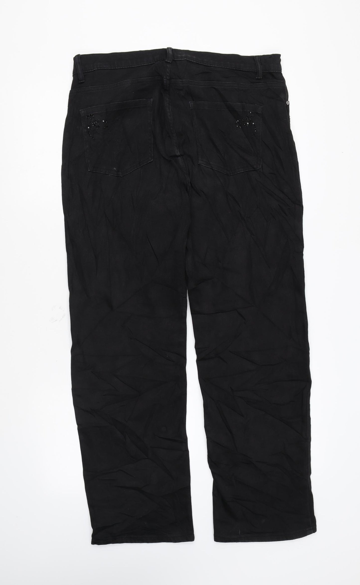 Per Una Womens Black Cotton Straight Jeans Size 16 L27 in Regular Zip
