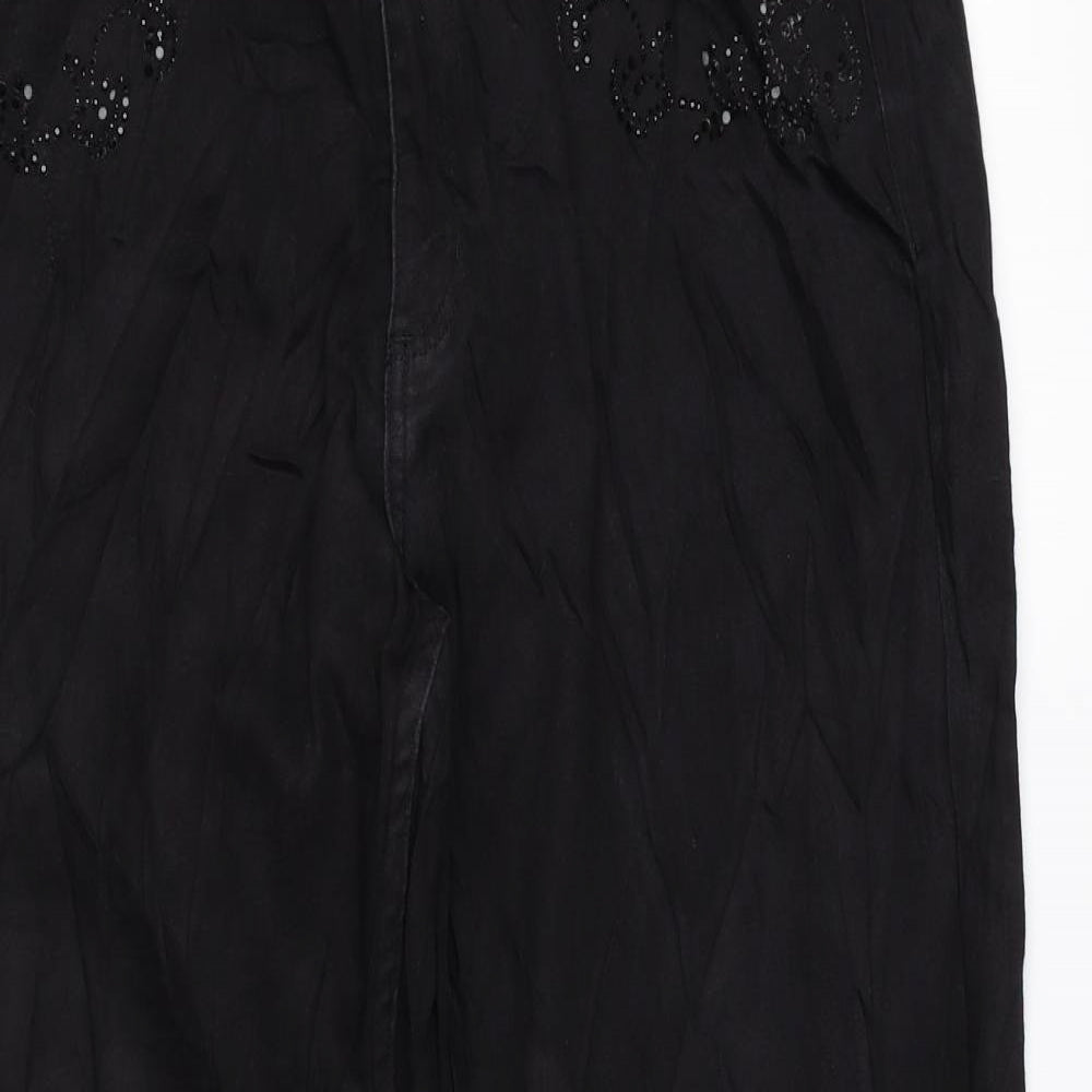 Per Una Womens Black Cotton Straight Jeans Size 16 L27 in Regular Zip