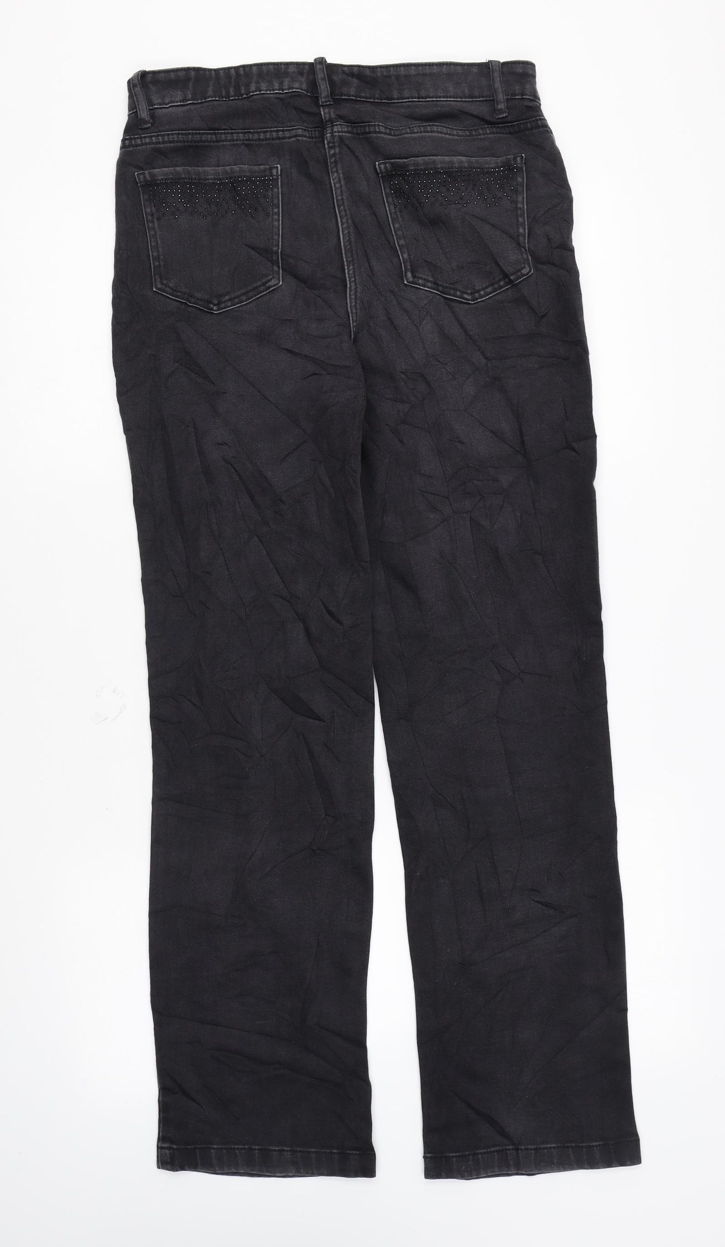 Per Una Womens Black Cotton Straight Jeans Size 12 L28 in Regular Zip