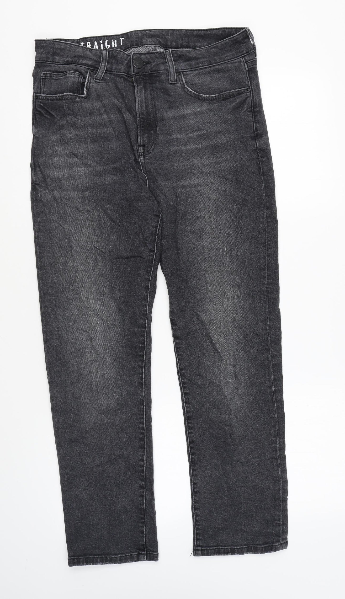 Marks and Spencer Womens Grey Cotton Straight Jeans Size 12 L24 in Regular Zip