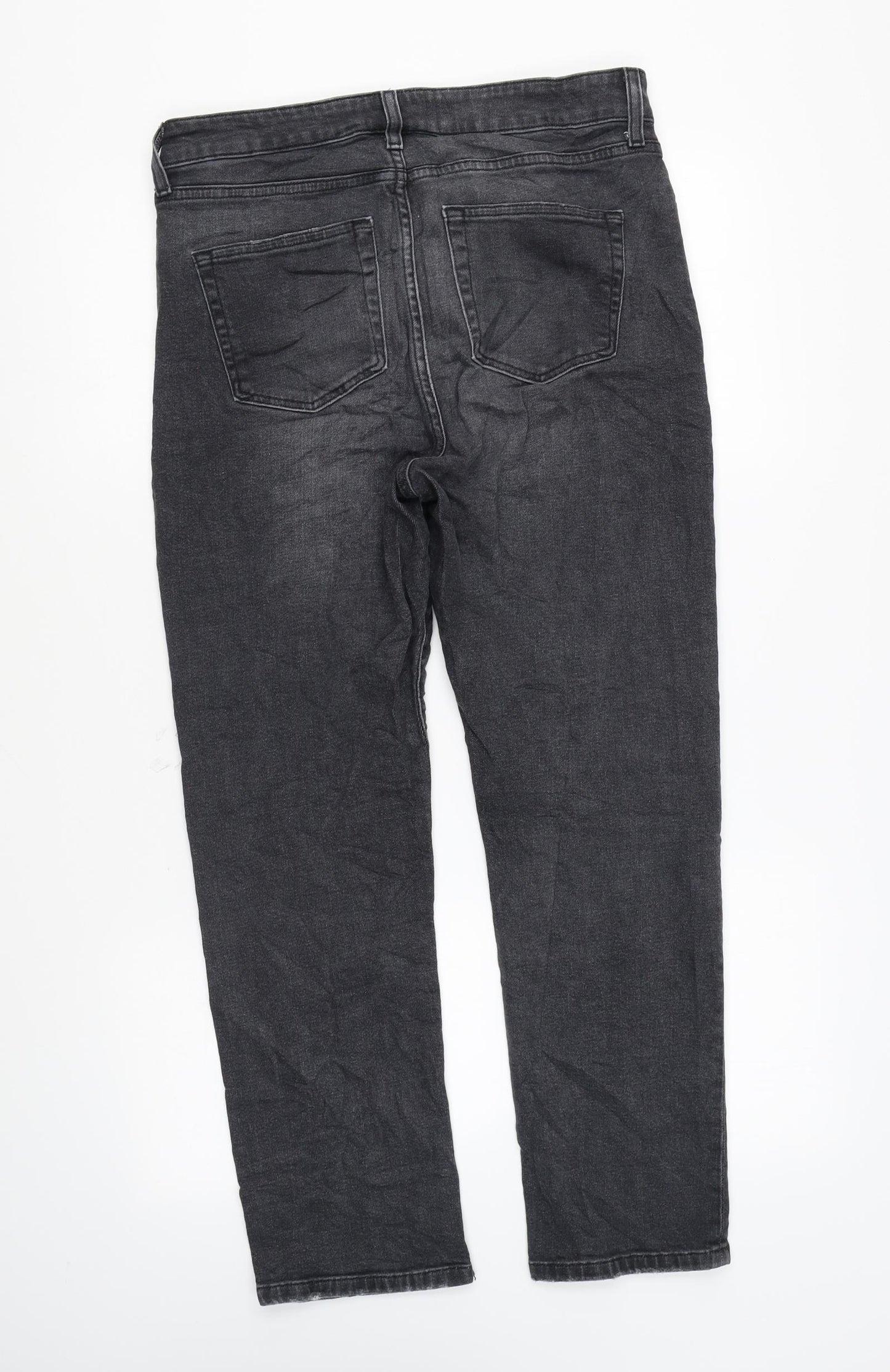 Marks and Spencer Womens Grey Cotton Straight Jeans Size 12 L24 in Regular Zip