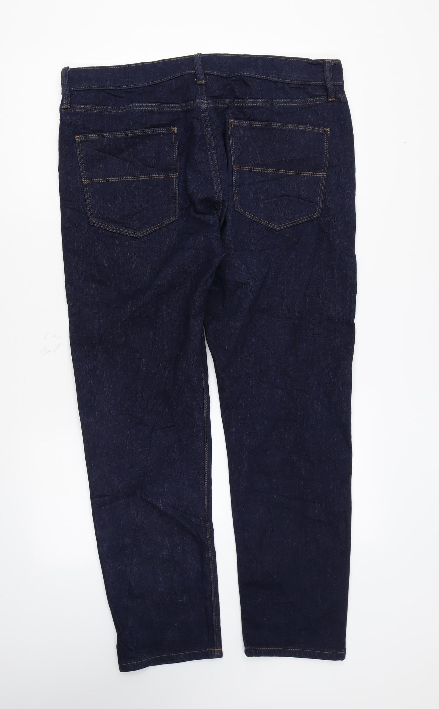 Marks and Spencer Mens Blue Cotton Straight Jeans Size 34 in L29 in Regular Zip