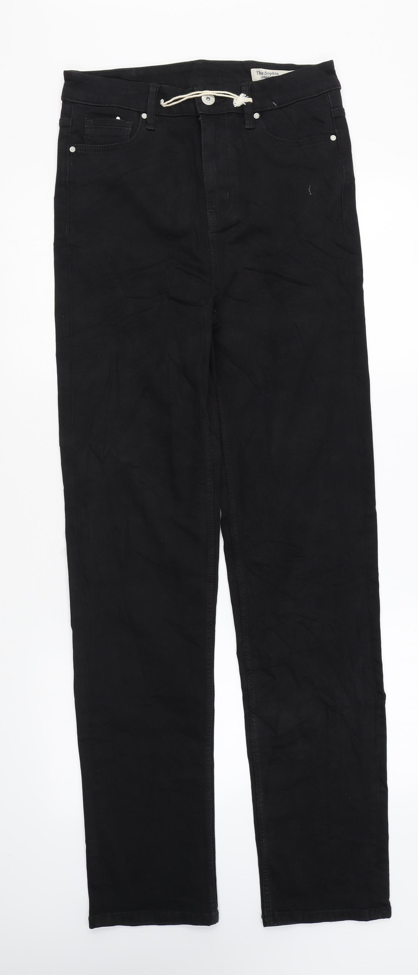 Marks and Spencer Womens Black Cotton Straight Jeans Size 10 L33 in Regular Zip - Long