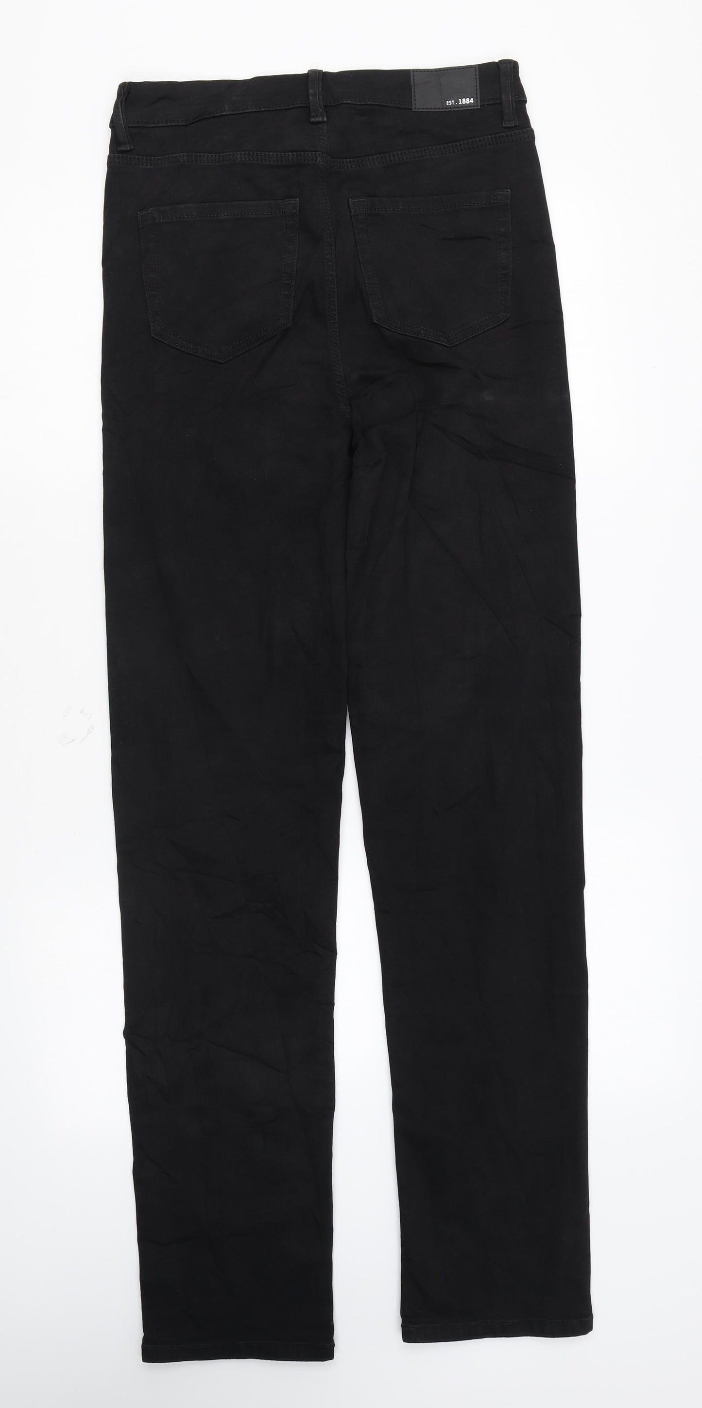 Marks and Spencer Womens Black Cotton Straight Jeans Size 10 L33 in Regular Zip - Long