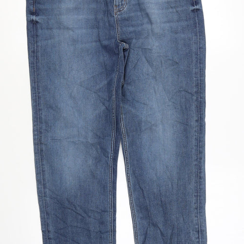Marks and Spencer Womens Blue Cotton Straight Jeans Size 16 L28 in Regular Zip