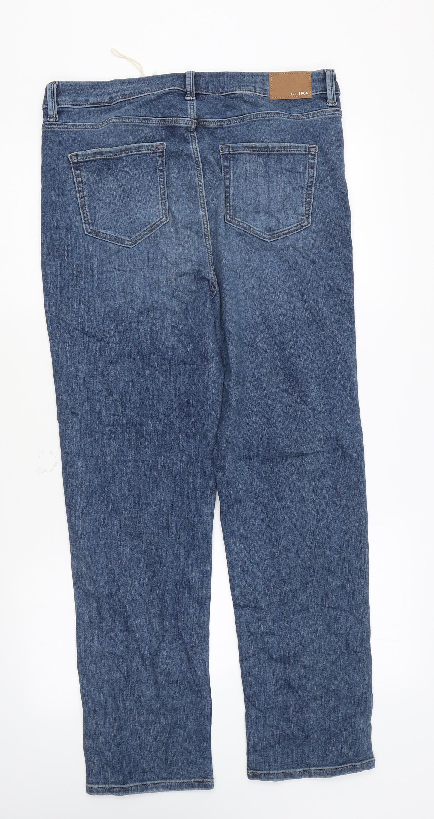Marks and Spencer Womens Blue Cotton Straight Jeans Size 16 L28 in Regular Zip
