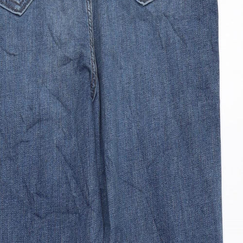 Marks and Spencer Womens Blue Cotton Straight Jeans Size 16 L28 in Regular Zip