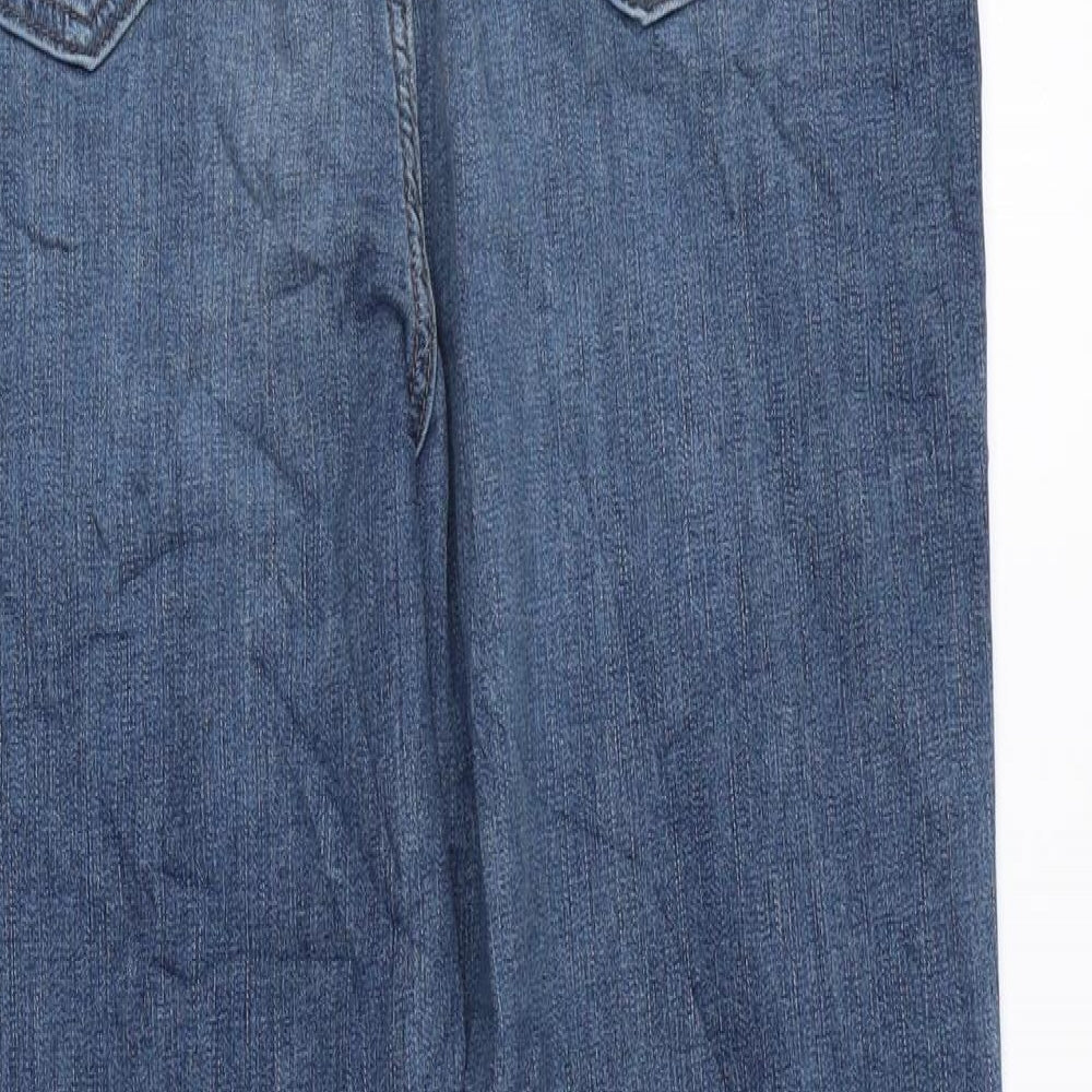 Marks and Spencer Womens Blue Cotton Straight Jeans Size 16 L28 in Regular Zip