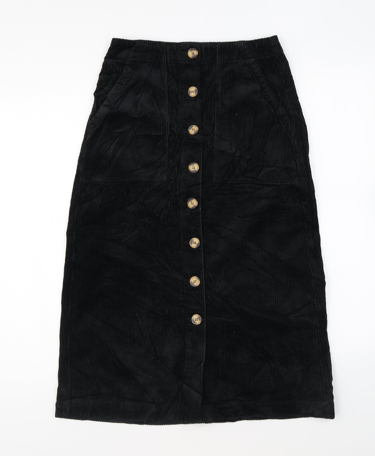 Marks and Spencer Womens Black Cotton A-Line Skirt Size 8 Button