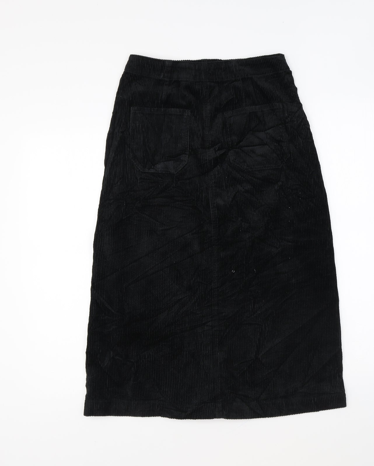 Marks and Spencer Womens Black Cotton A-Line Skirt Size 8 Button