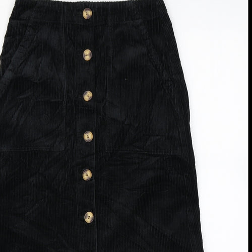 Marks and Spencer Womens Black Cotton A-Line Skirt Size 8 Button