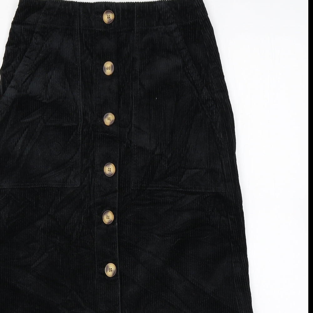 Marks and Spencer Womens Black Cotton A-Line Skirt Size 8 Button