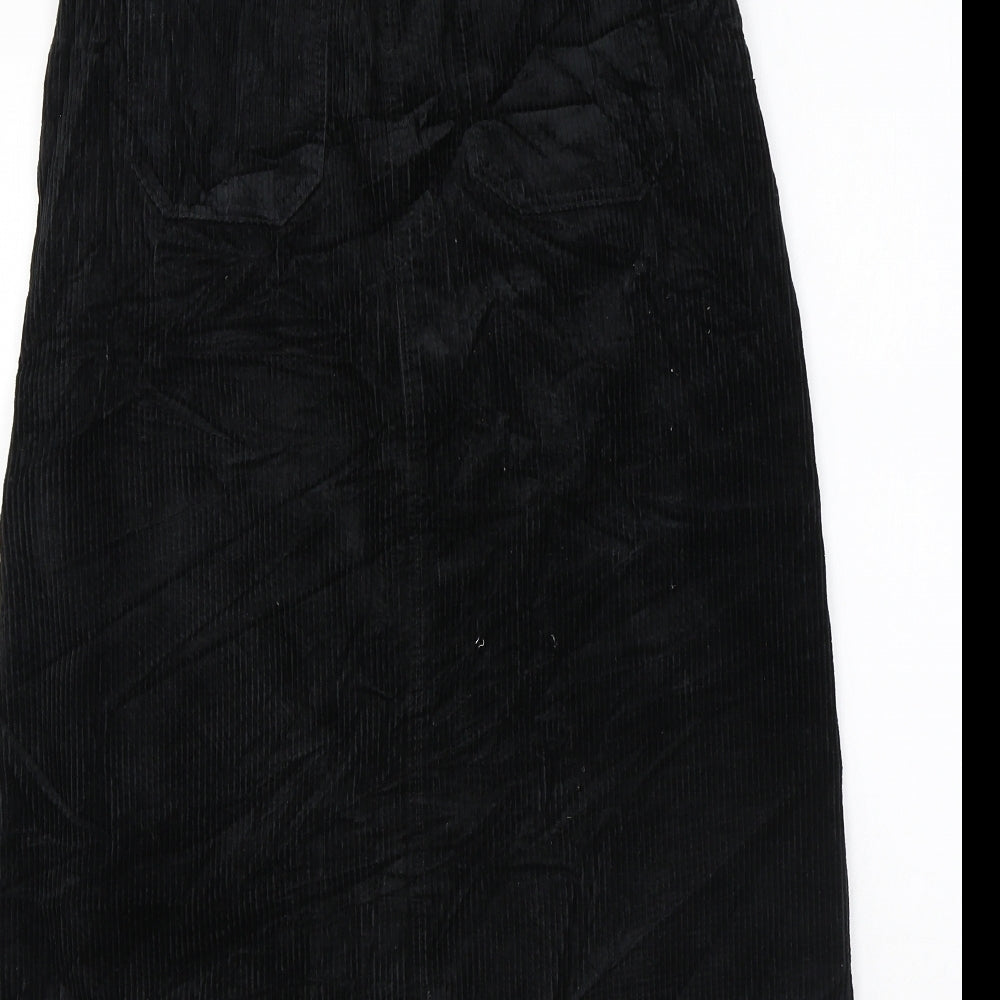 Marks and Spencer Womens Black Cotton A-Line Skirt Size 8 Button