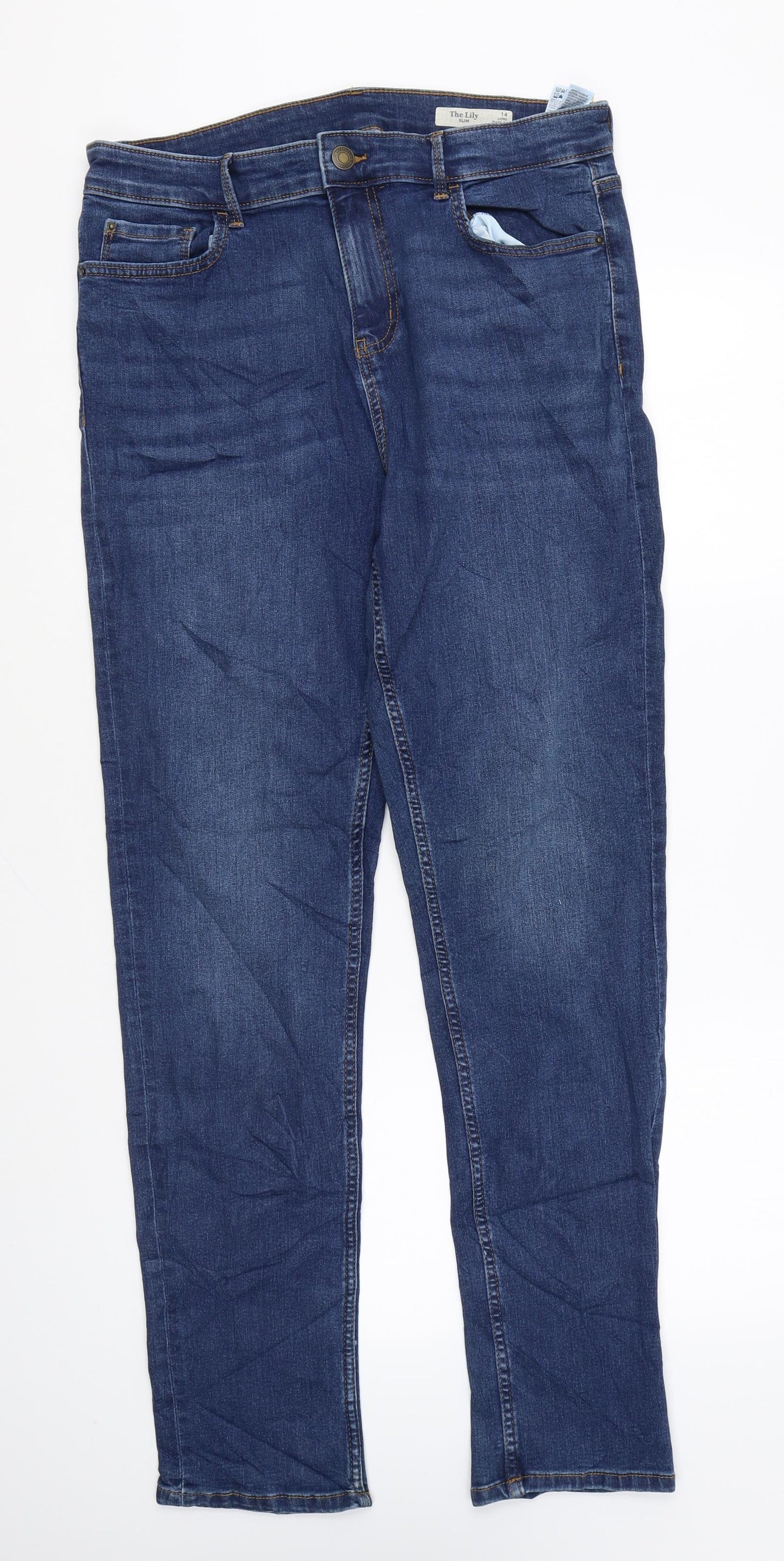 Marks and Spencer Womens Blue Cotton Straight Jeans Size 12 L29 in Regular Zip