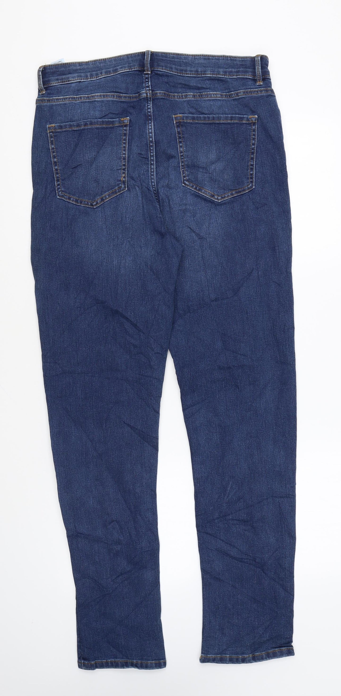 Marks and Spencer Womens Blue Cotton Straight Jeans Size 12 L29 in Regular Zip