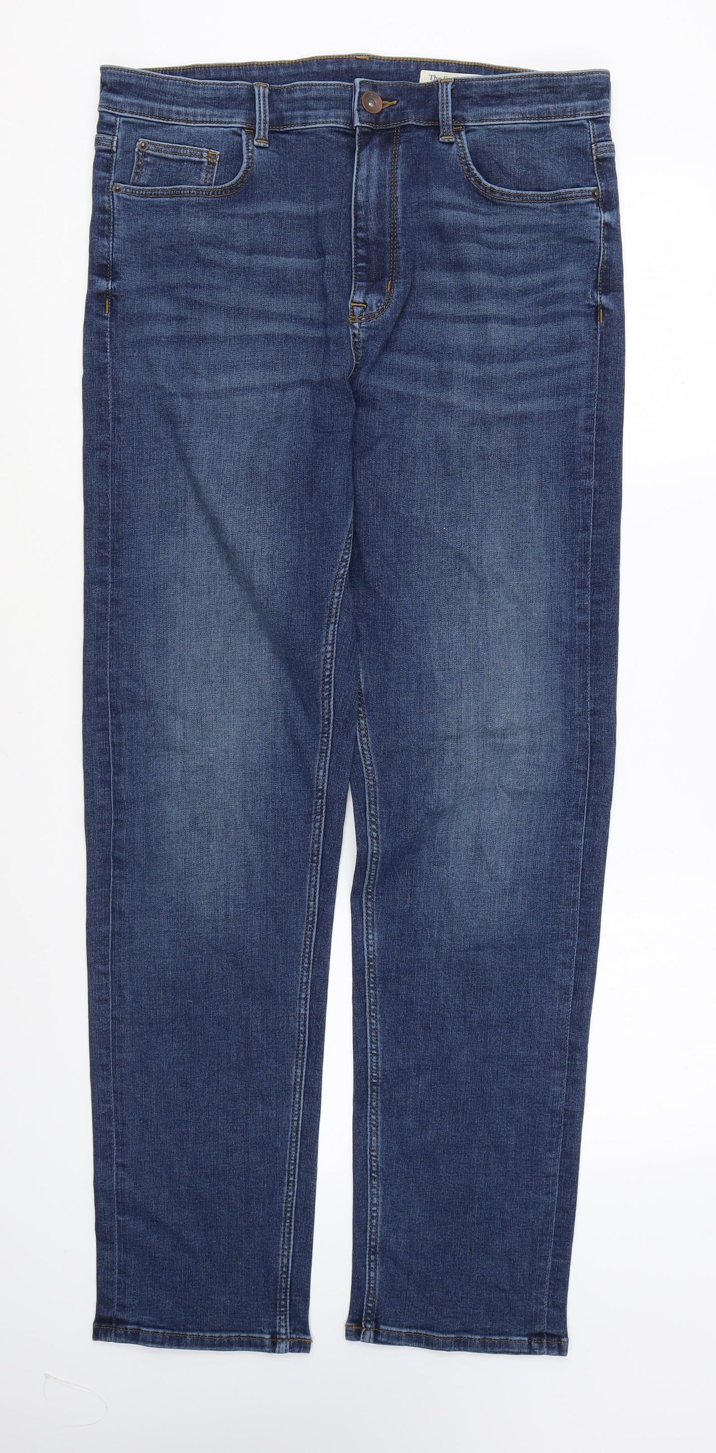 Marks and Spencer Womens Blue Cotton Straight Jeans Size 16 L29 in Regular Zip