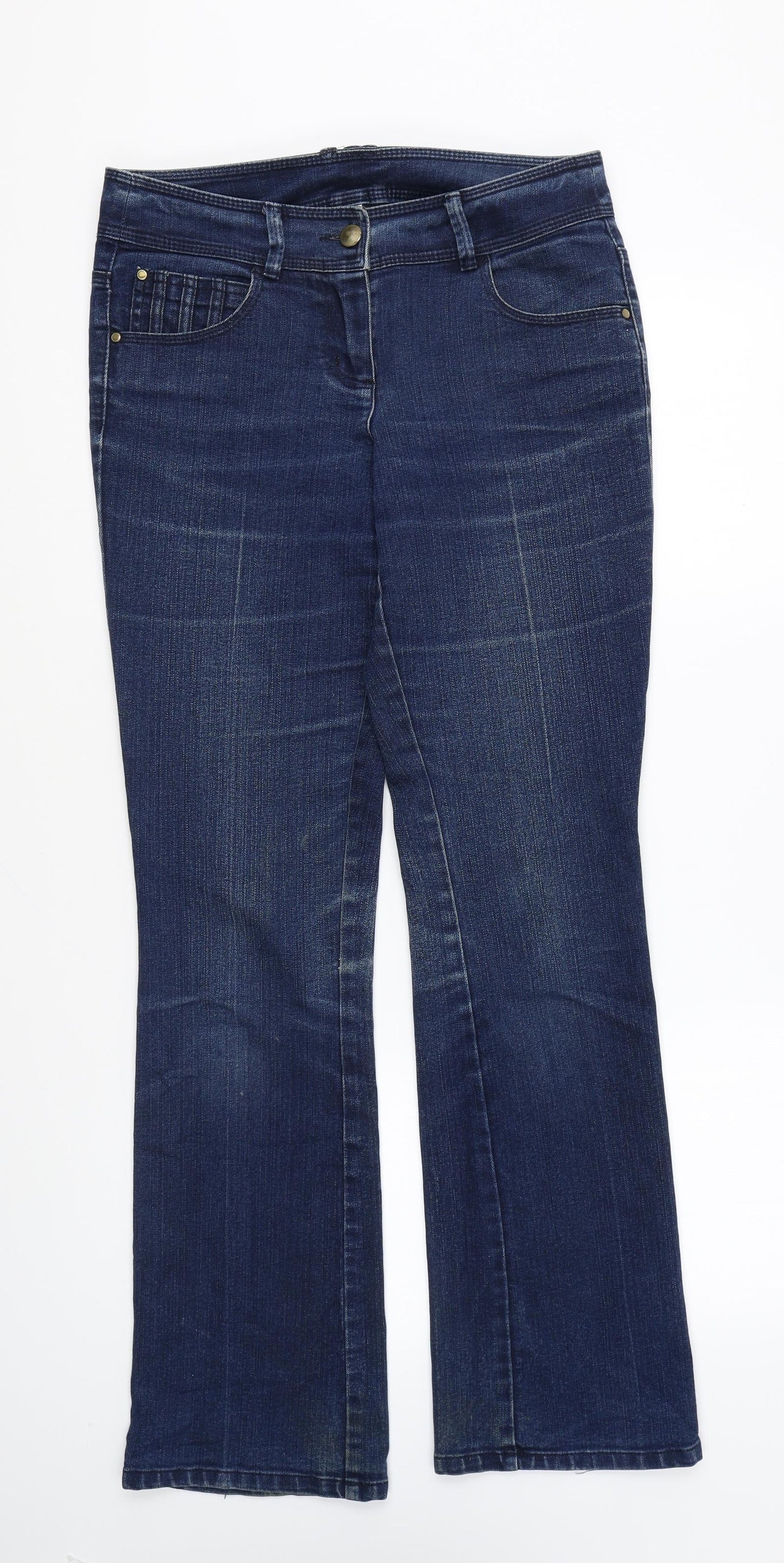 Wallis Womens Blue Cotton Straight Jeans Size 10 L29 in Regular Zip