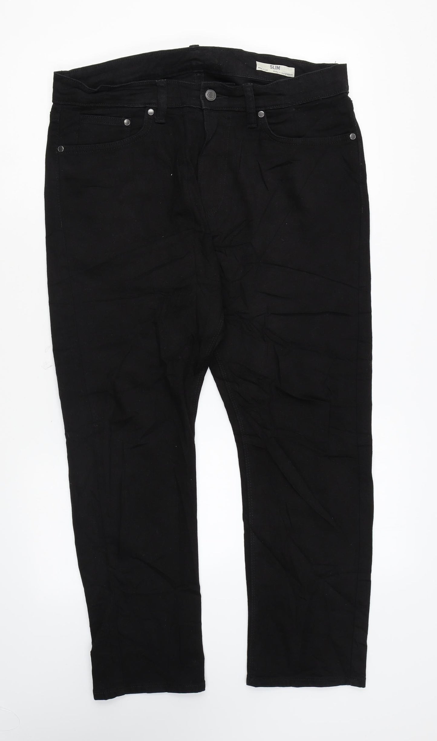 Marks and Spencer Mens Black Cotton Straight Jeans Size 32 in L27 in Regular Zip