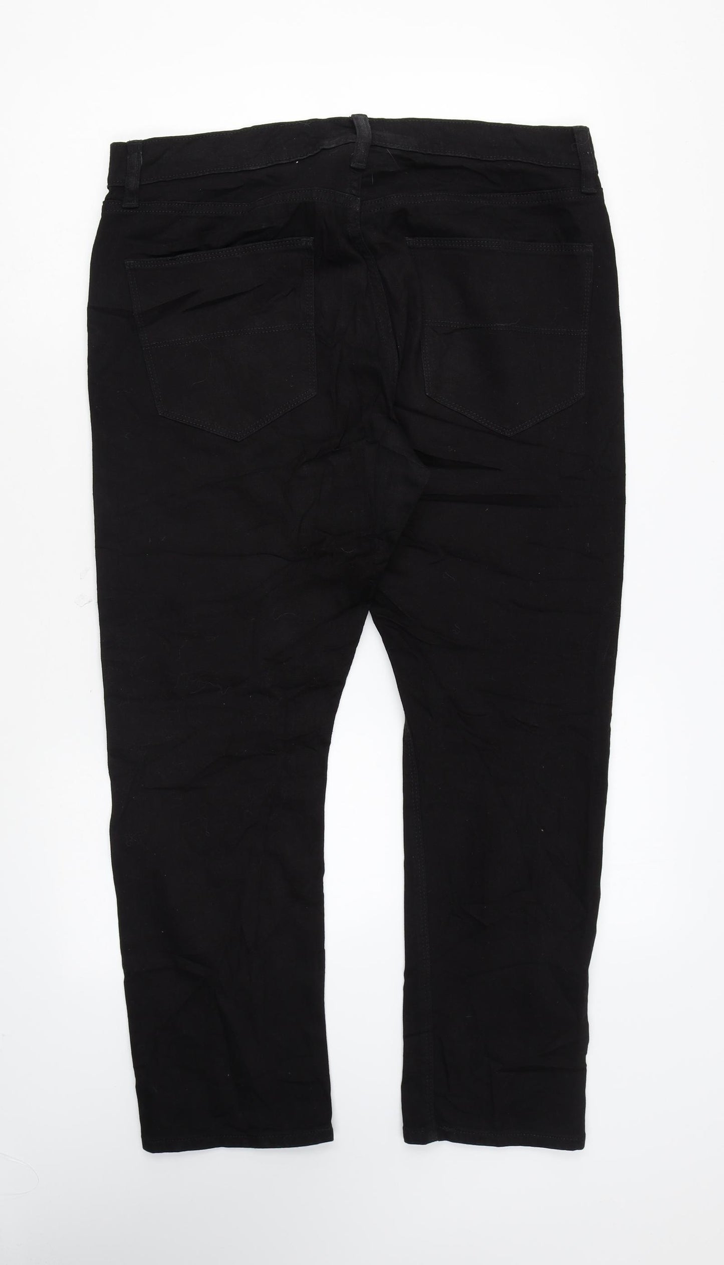 Marks and Spencer Mens Black Cotton Straight Jeans Size 32 in L27 in Regular Zip