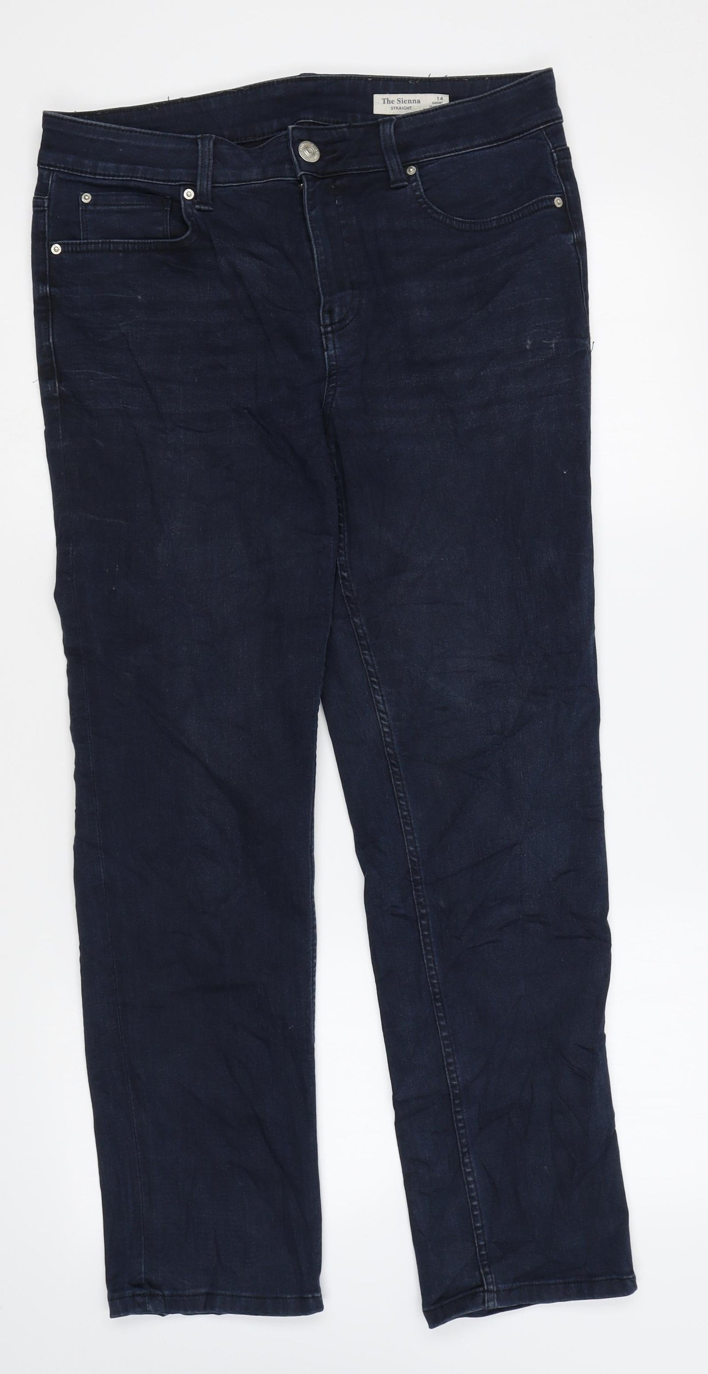 Marks and Spencer Womens Blue Cotton Straight Jeans Size 14 L28 in Regular Zip