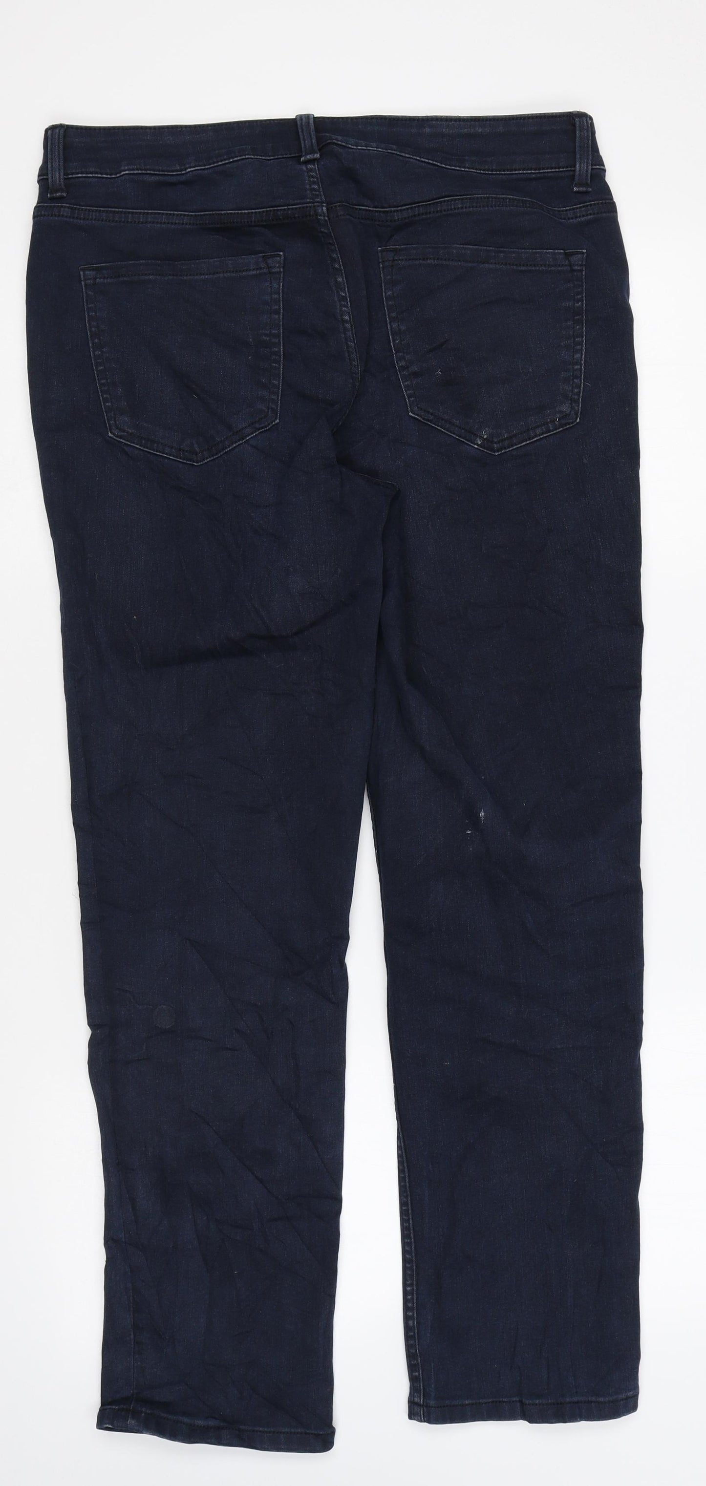 Marks and Spencer Womens Blue Cotton Straight Jeans Size 14 L28 in Regular Zip