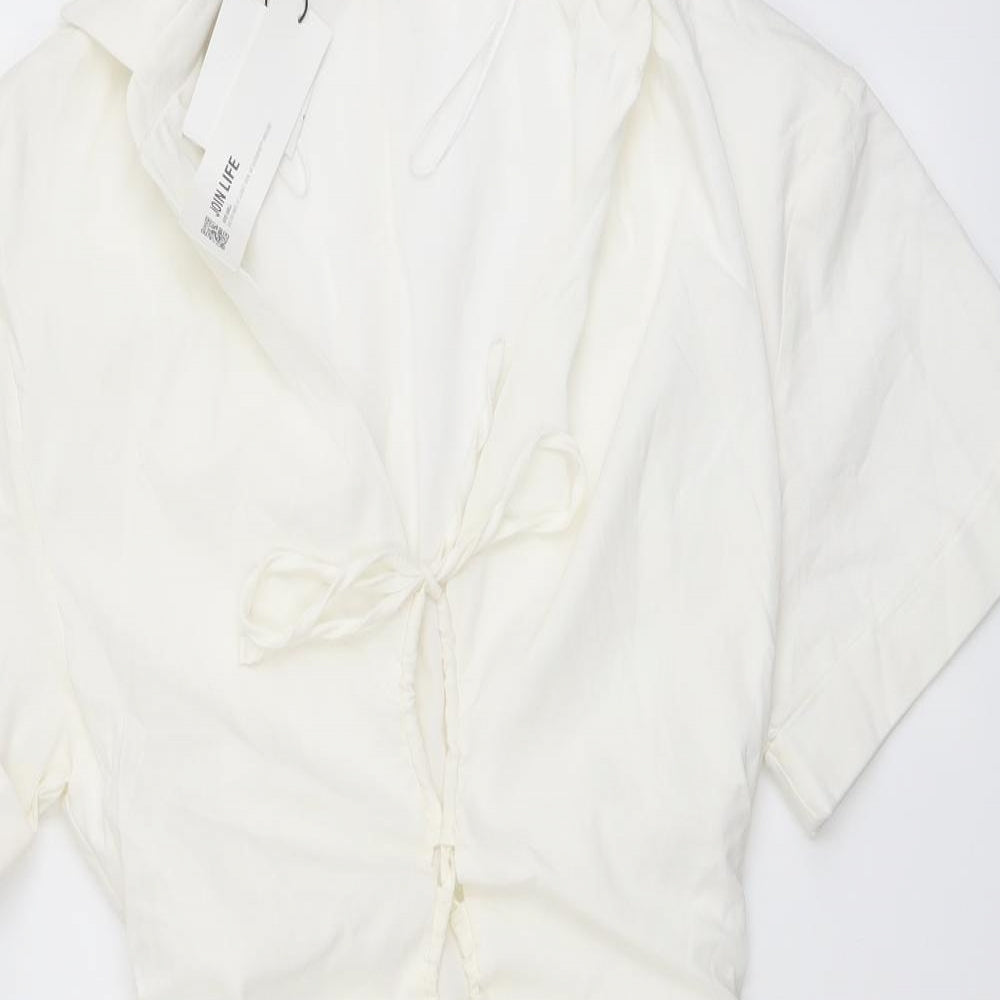 Zara Womens Ivory Viscose Bodycon Size M Collared Pullover