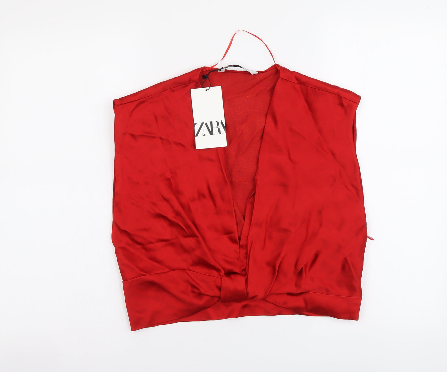 Zara Womens Red Polyester Basic Blouse Size M V-Neck