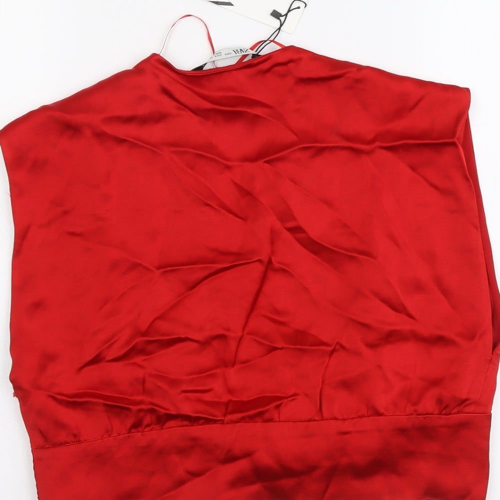 Zara Womens Red Polyester Basic Blouse Size M V-Neck