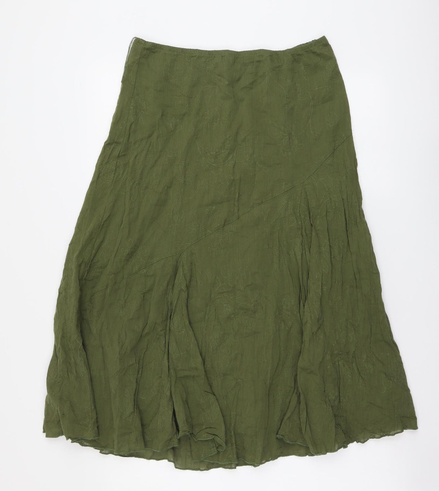 Per Una Womens Green Cotton A-Line Skirt Size 14 Drawstring