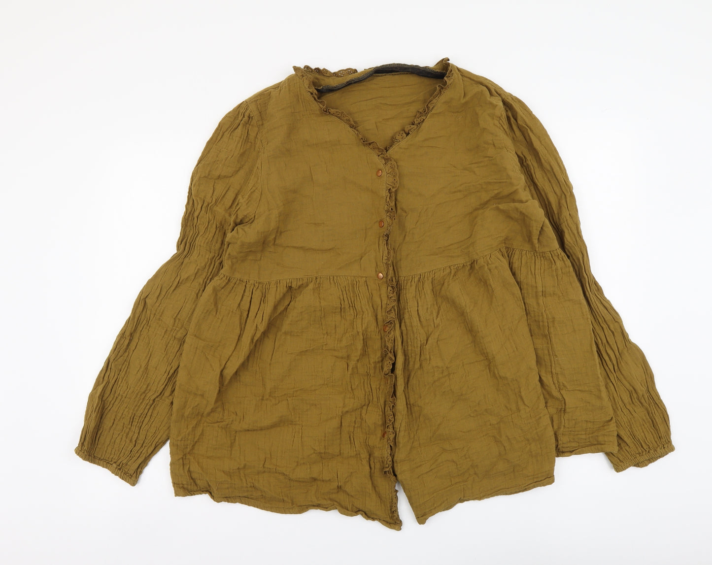 Vertbaudet Womens Green Cotton Basic Button-Up Size 20 V-Neck