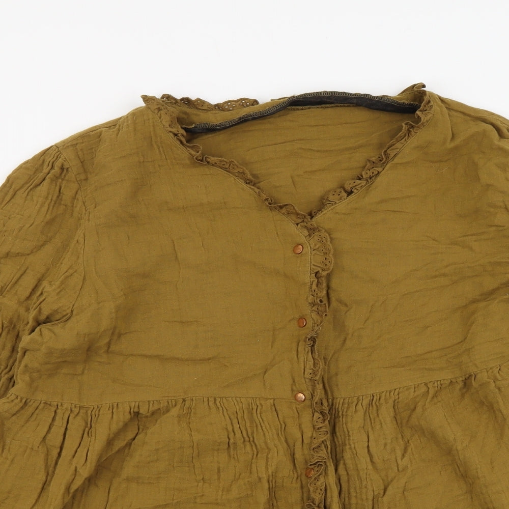Vertbaudet Womens Green Cotton Basic Button-Up Size 20 V-Neck