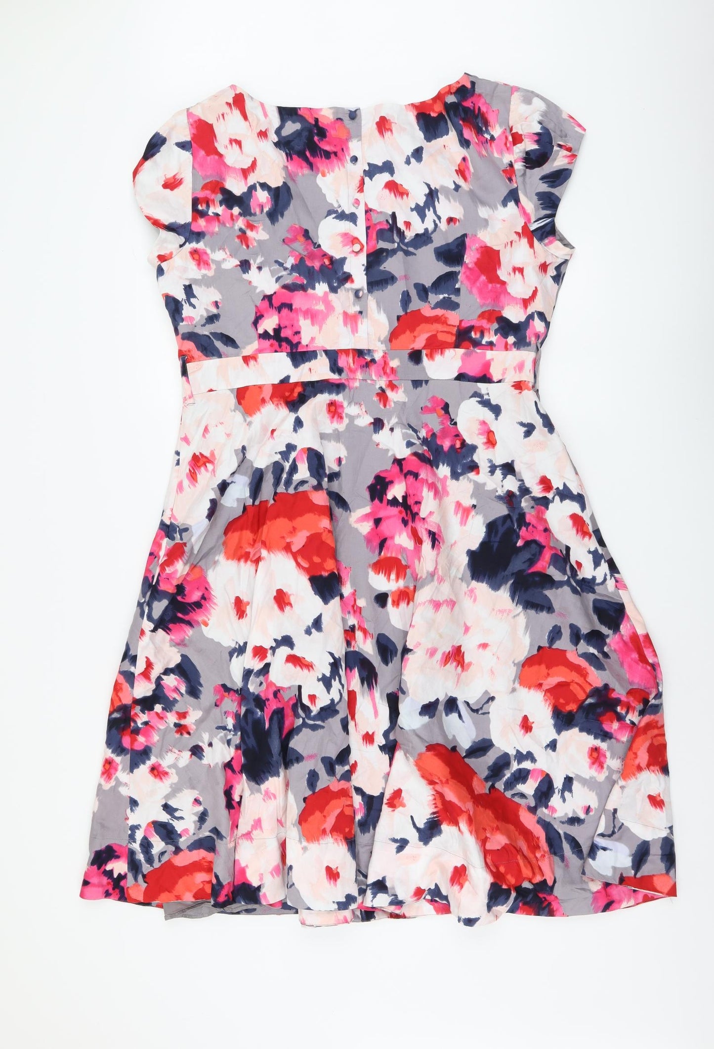 Monsoon Womens Multicoloured Floral Cotton Skater Dress Size 18 Boat Neck Button