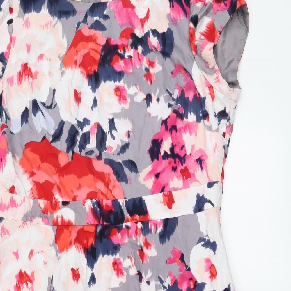 Monsoon Womens Multicoloured Floral Cotton Skater Dress Size 18 Boat Neck Button