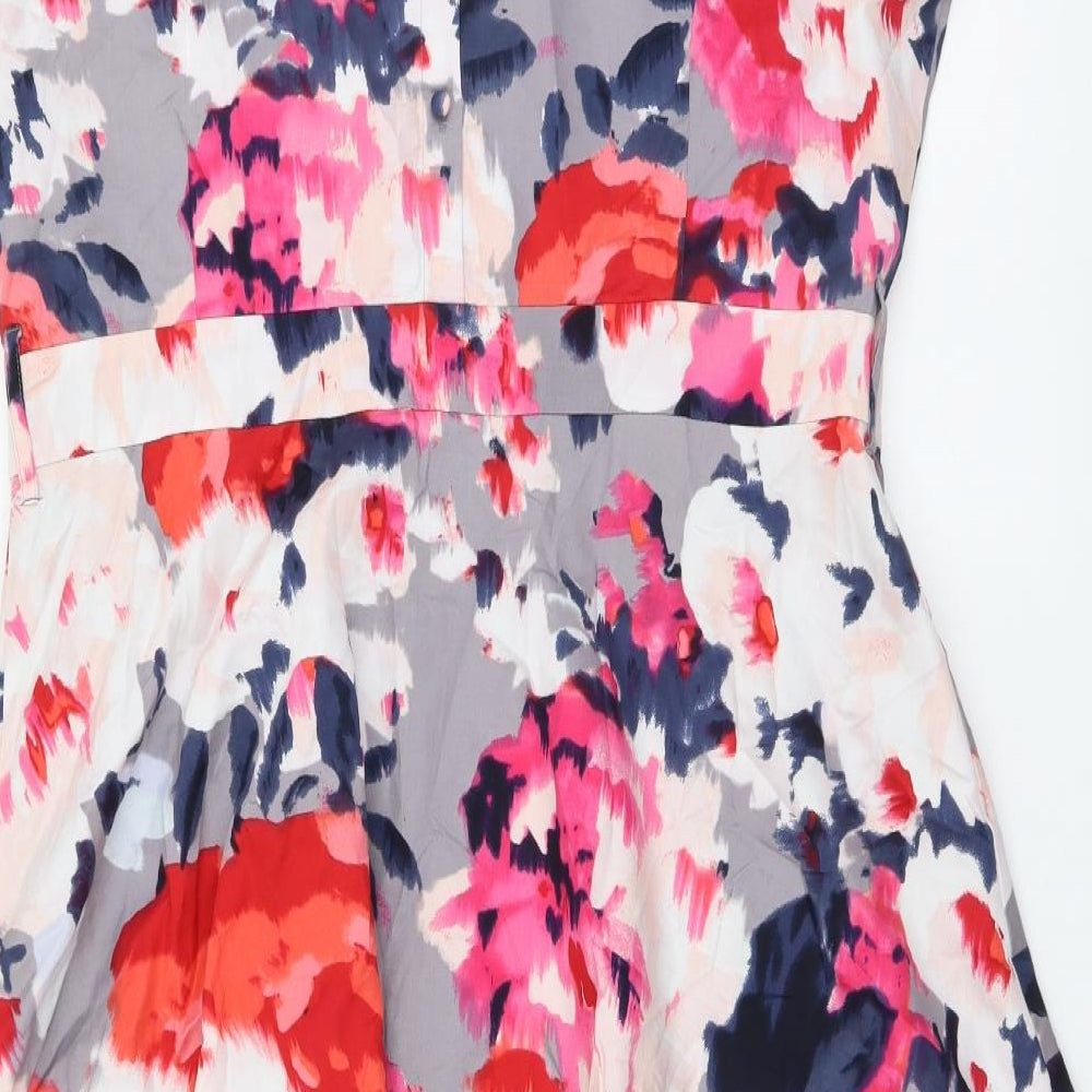 Monsoon Womens Multicoloured Floral Cotton Skater Dress Size 18 Boat Neck Button