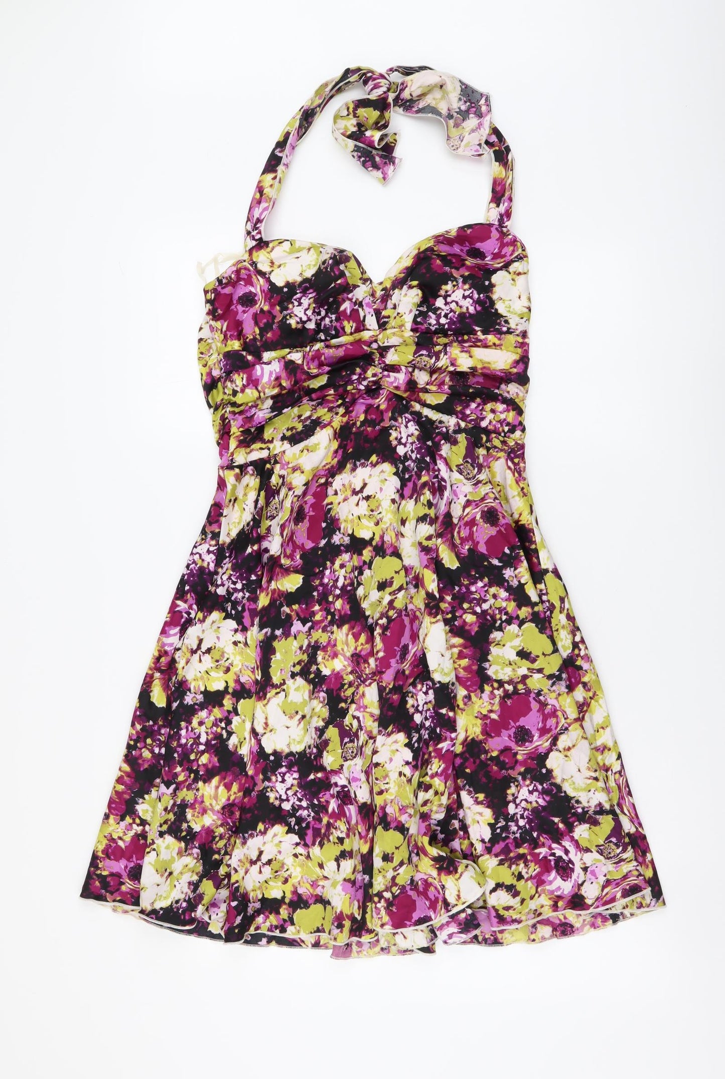 Ruby Rox Womens Multicoloured Floral Polyester Skater Dress Size 6 Halter Zip