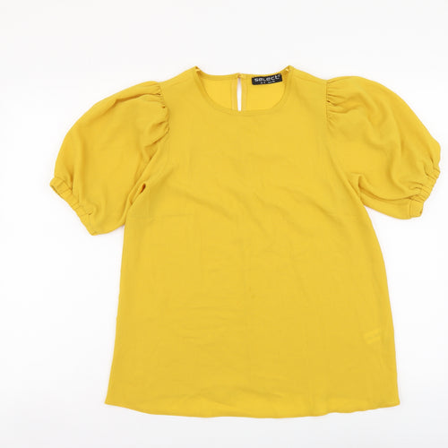 Selected Womens Yellow Polyester Basic Blouse Size 6 Round Neck
