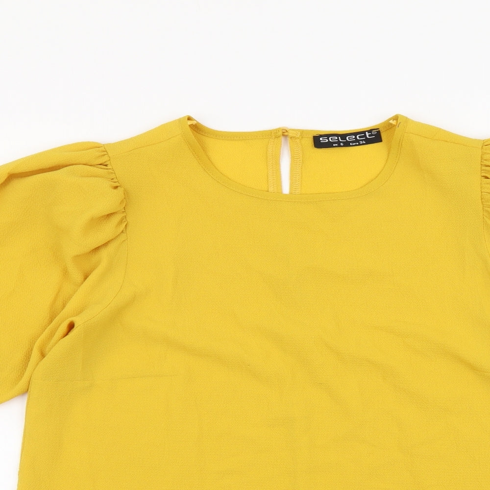 Selected Womens Yellow Polyester Basic Blouse Size 6 Round Neck