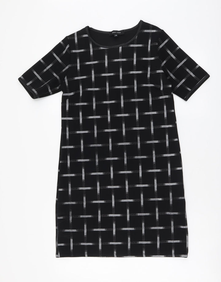 New Look Womens Black Check Polyester Sheath Size 10 Round Neck Pullover
