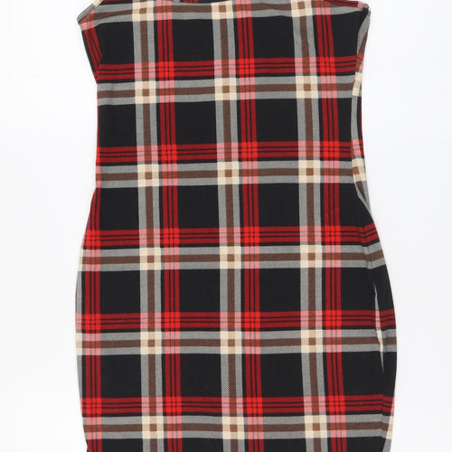 SheIn Womens Red Plaid Polyester Mini Size XS Round Neck Pullover