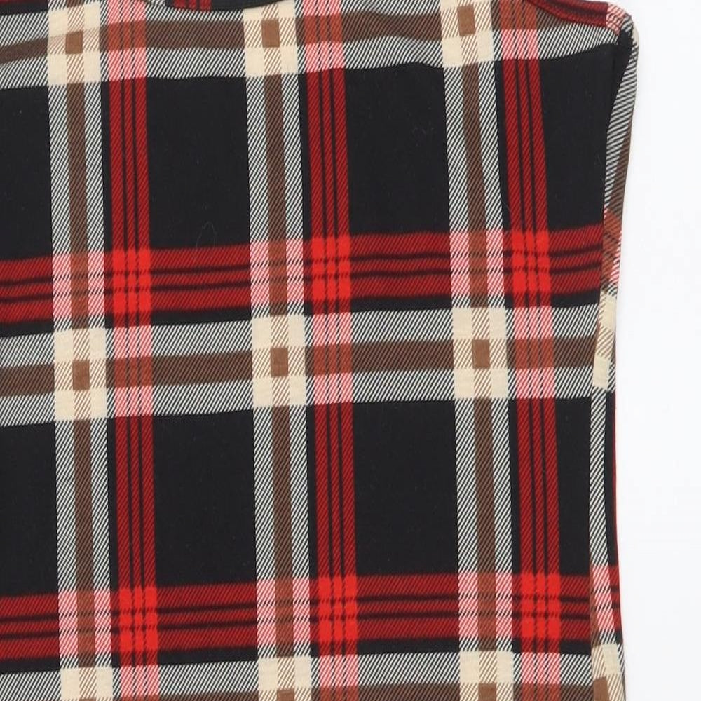 SheIn Womens Red Plaid Polyester Mini Size XS Round Neck Pullover