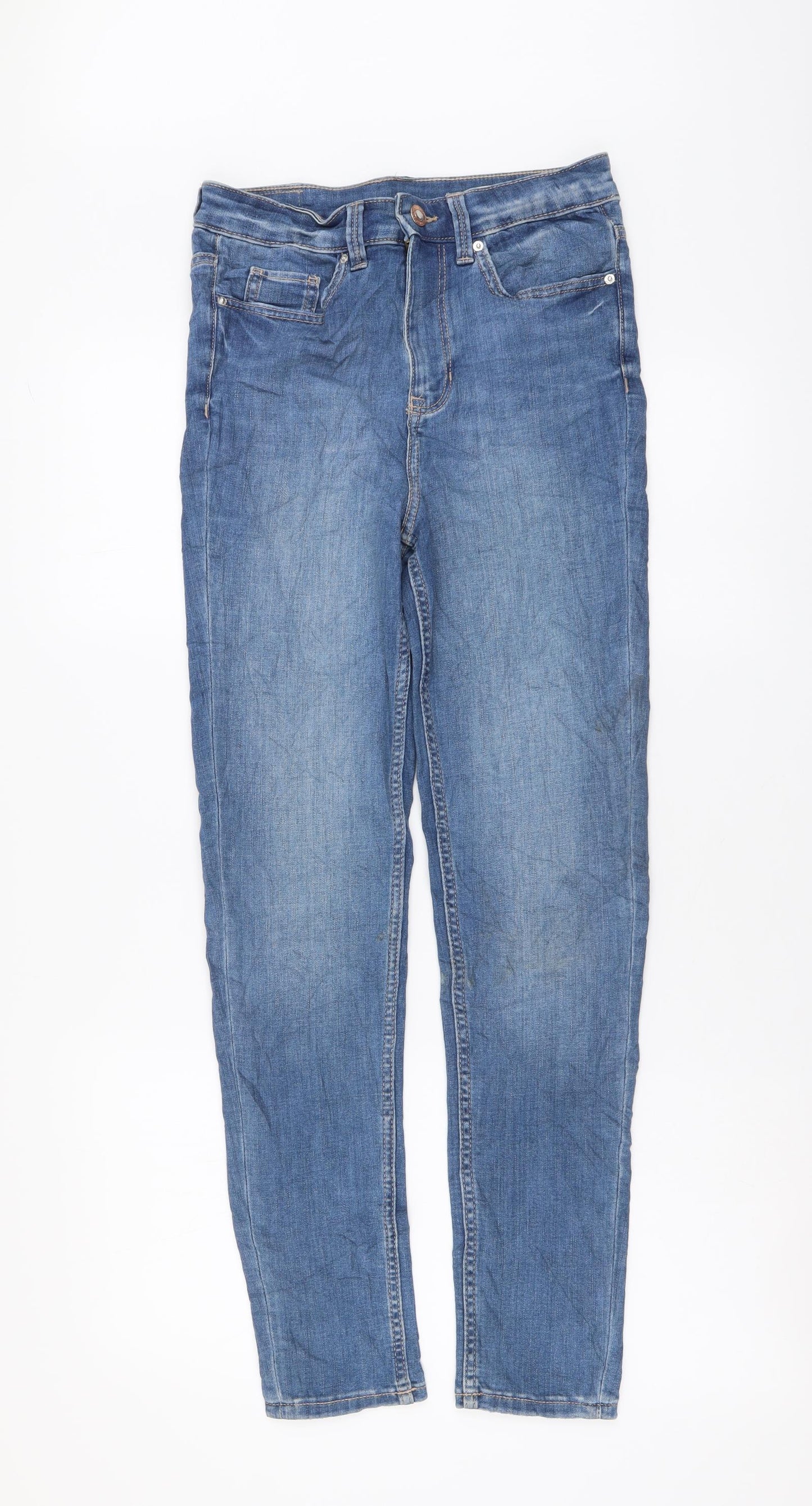 Marks and Spencer Womens Blue Cotton Mom Jeans Size 8 L28 in Regular Button