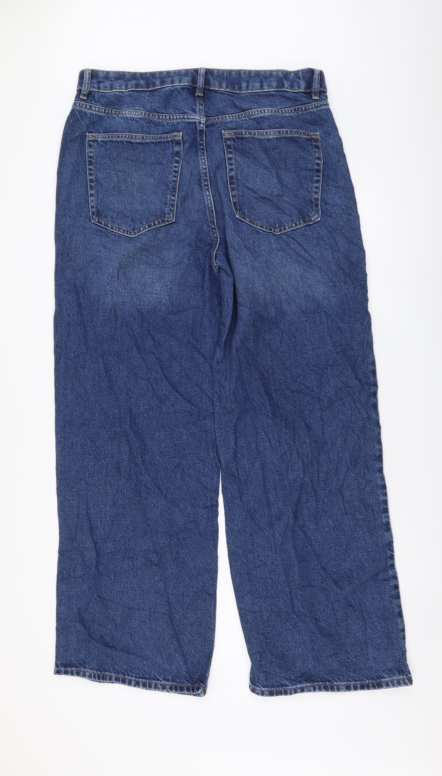 Marks and Spencer Womens Blue Cotton Wide-Leg Jeans Size 16 L30 in Regular Button