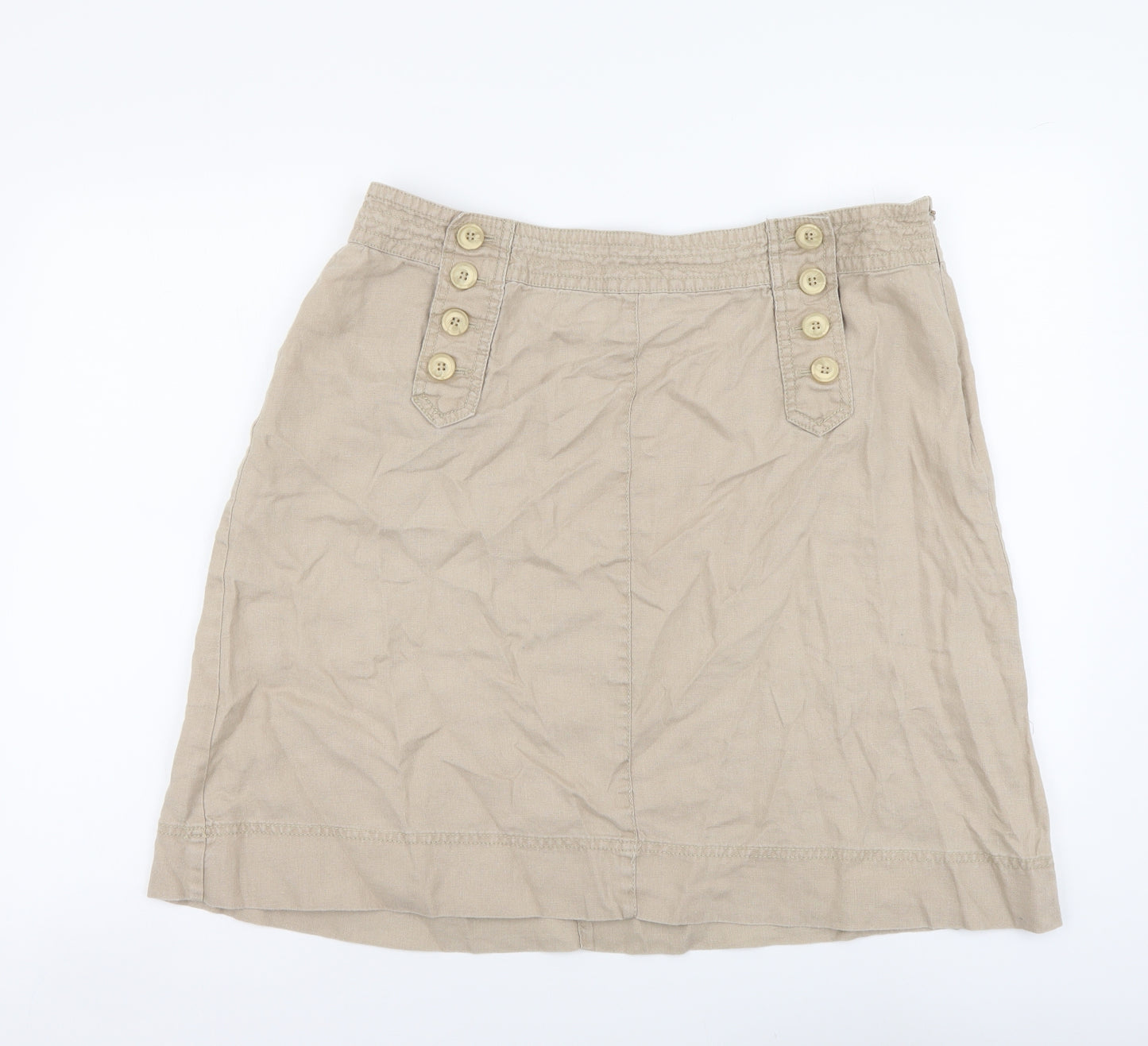 Monsoon Womens Beige Linen A-Line Skirt Size 10 Zip