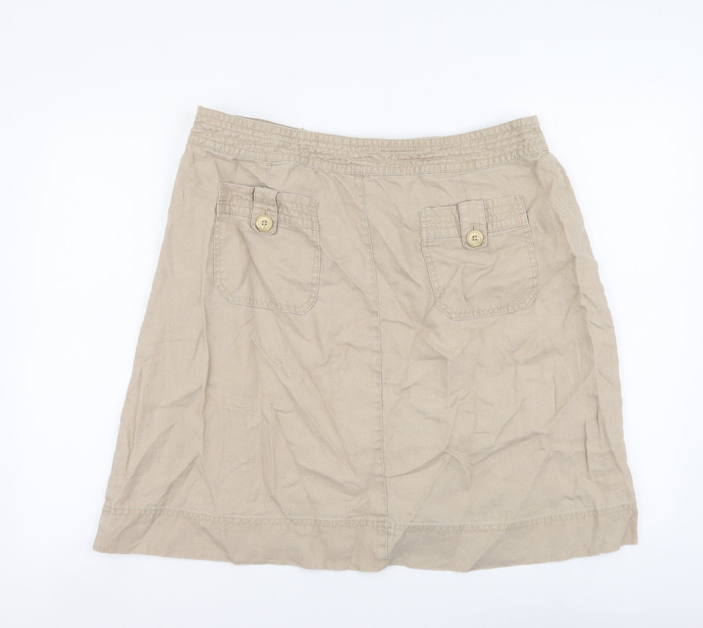 Monsoon Womens Beige Linen A-Line Skirt Size 10 Zip